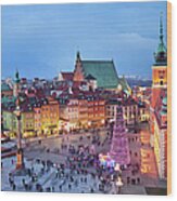 Old Town In Warsaw At Night #3 Wood Print