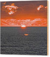 Orange Ocean Sunset Reflections Wood Print