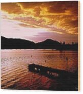 Orange Sunset Skaha Lake Wood Print