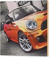 Orange/chrome Vehicle Wrap On Bmw Mini Wood Print