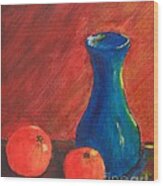 Oranges And A Vase Wood Print