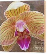 Orchid On Marble Wood Print