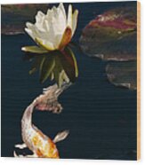 Oriental Koi Fish And Water Lily Flower Wood Print