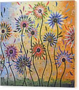 Original Abstract Modern Flowers Garden Art ... Explosion Of Joy Wood Print