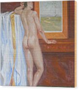 Original Oil Painting Male Nude Man Body Art Young Boy On Canvas#16-2-6-09 Wood Print