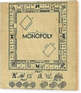 Original Patent For Monopoly Board Game Wood Print