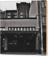 Original Starbucks Black And White Wood Print