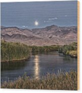 Owens River Moonrise Wood Print