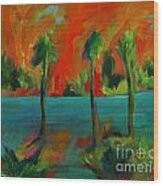 Palm Trio Sunset Wood Print