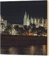 Palma Cathedral Mallorca At Night Wood Print