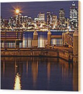 Panorama Of Downtown Seattle From Alki Beach - West Seattle Seacrest Park Washington State Wood Print