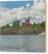 Panoramic Seascape With Castle Stockholm Sweden Wood Print