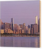 Panoramic View Of Chicago Skyline At Wood Print