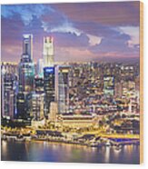Panoramic View Of Singapore At Dusk Wood Print