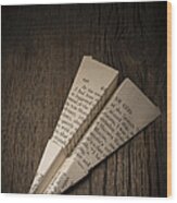 Paper Airplane From Old Book Page Wood Print