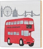 Paper Cut London Skyline And London Bus Wood Print