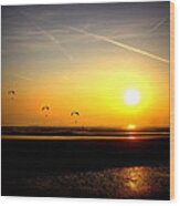 Paragliders At Sunset Wood Print