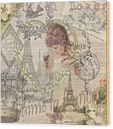 Paris Vintage Collage With Child Wood Print