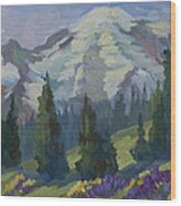 Park Sunrise At Mount Rainier Wood Print