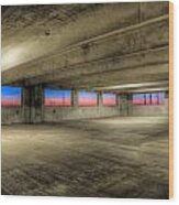 Parking Deck Sunset Wood Print