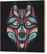 Patterned Colored Head Of The Wolf Wood Print