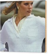 Patti Hansen Wearing A White Sweater Wood Print