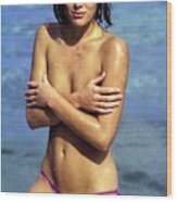 Patti Hansen Wearing Striped Bikini Bottoms Wood Print