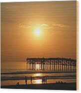 Pb Sunset Over The Pier Wood Print