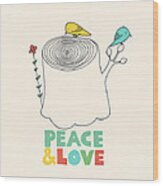 Peace And Love Wood Print