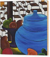 Pears And Blue Pot Wood Print