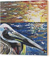 Pelican Sunset Wood Print