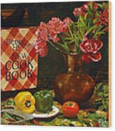 Peonies And Recipes Wood Print
