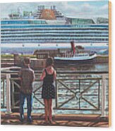 People At Southampton Eastern Docks Viewing Ship Wood Print