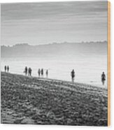 People Walking On The Beach Wood Print