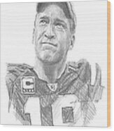 Peyton Manning Colts Farewell Pencil Portrait Wood Print