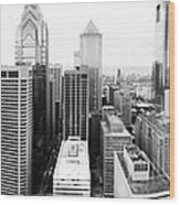 Philadelphia Skyline In Black And White Wood Print