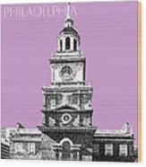 Philadelphia Skyline Independence Hall - Light Plum Wood Print