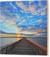 Pier Into The Sunset Wood Print
