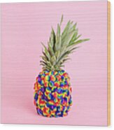 Pineapple Covered In Tie-dye Pompoms Wood Print