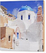 Pink Bell Tower And Blue Dome Church Wood Print