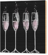 Pink Champagne Flutes In A Row Wood Print