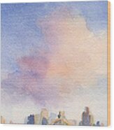Pink Cloud And 59th St Bridge Watercolor Painting Of Nyc Wood Print