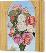 Pink Roses And White Peonis In Roemer In Open Niche Wood Print