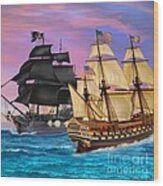 Pirate Sea Battle Wood Print