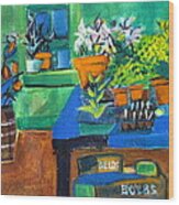 Plants In Potting Shed Wood Print