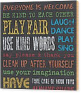 Playroom Rules Wood Print