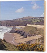 Pobble Beach And Three Cliffs Bay Wood Print