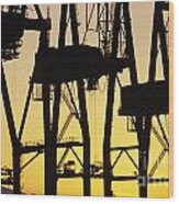Port Of Seattle Cranes Silhouetted Wood Print