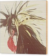 Portrait Of A Punky Rooster Wood Print