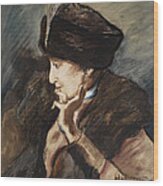 Portrait Of A Young Woman With Plumed Hat Wood Print